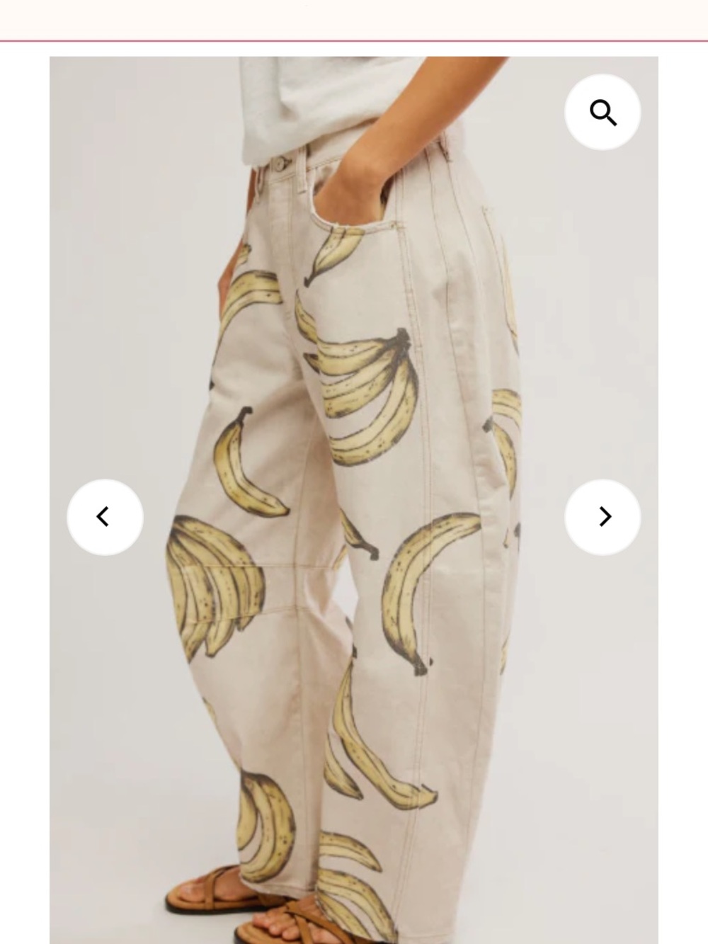 Free people. Good luck printed barrel jeans in banana. Cutest jeans ever. So fun - Picture 3 of 7